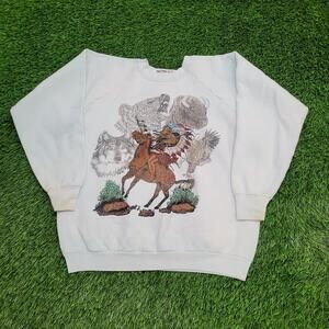 Vintage Native-American Sweatshirt Womens XL 22x23 Crop